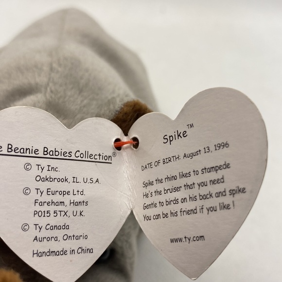 Ty Original Beanie Baby Spike Rhinoceros Grey Brown with Hang Tag 1996 Retired - Picture 3 of 10